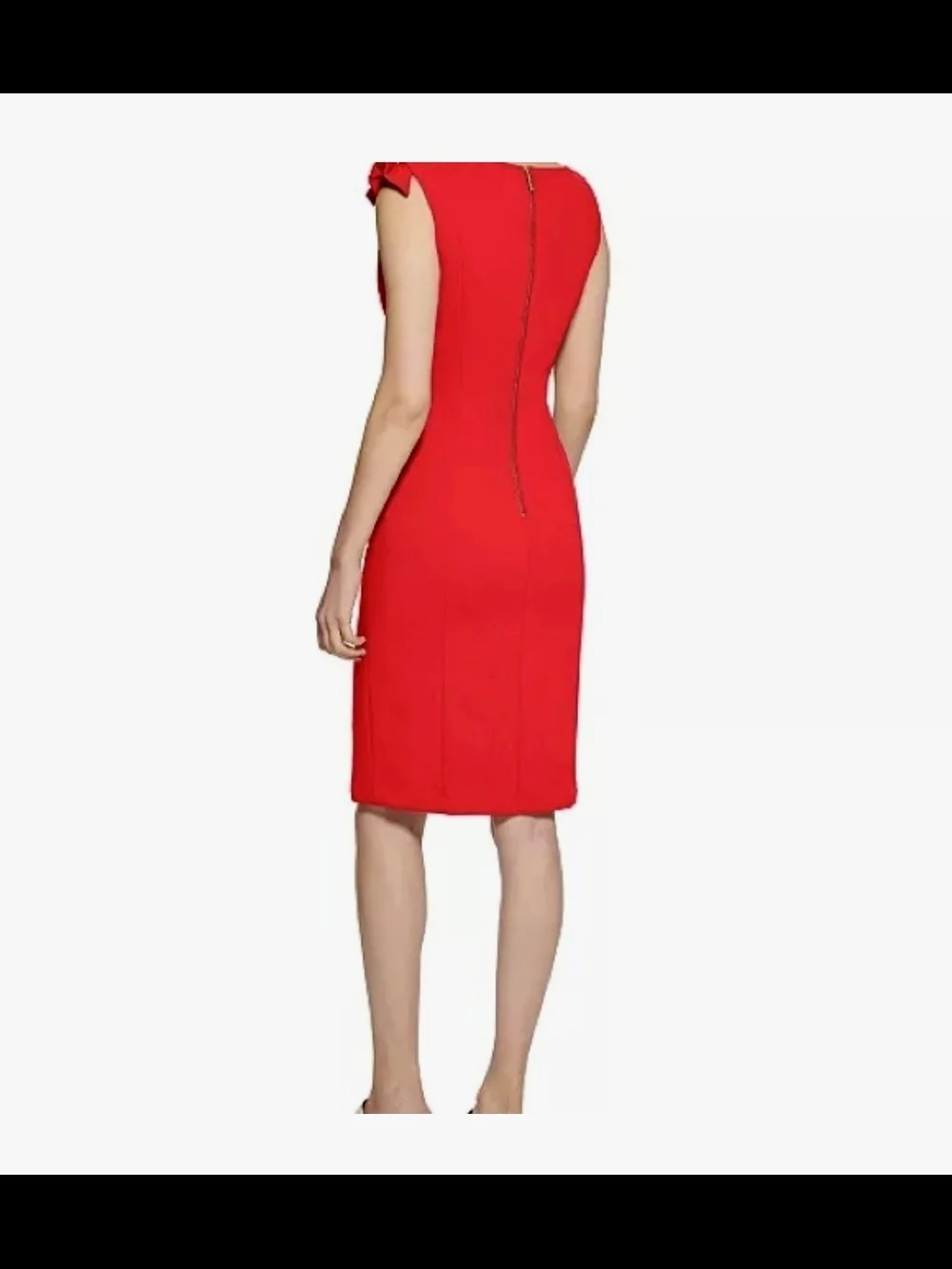 Red Sleeveless Sheath Dress with Bow Accent - Picture 2 of 3